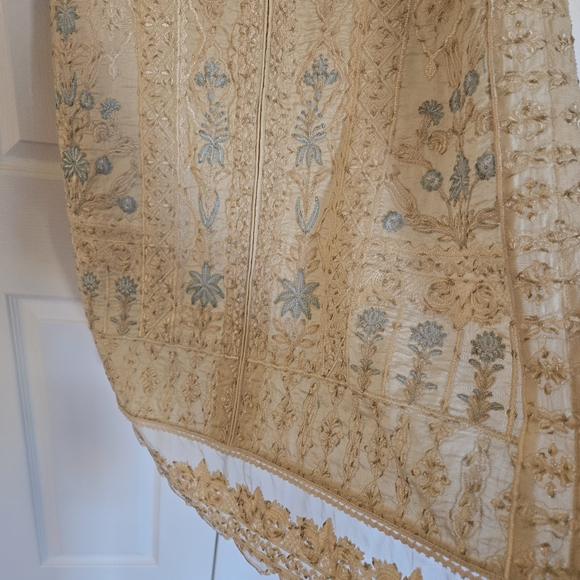 Embroidered Salwar Kameez Dupatta Long Scarf Beige Gold Organza Party Wear Dress - Picture 8 of 14